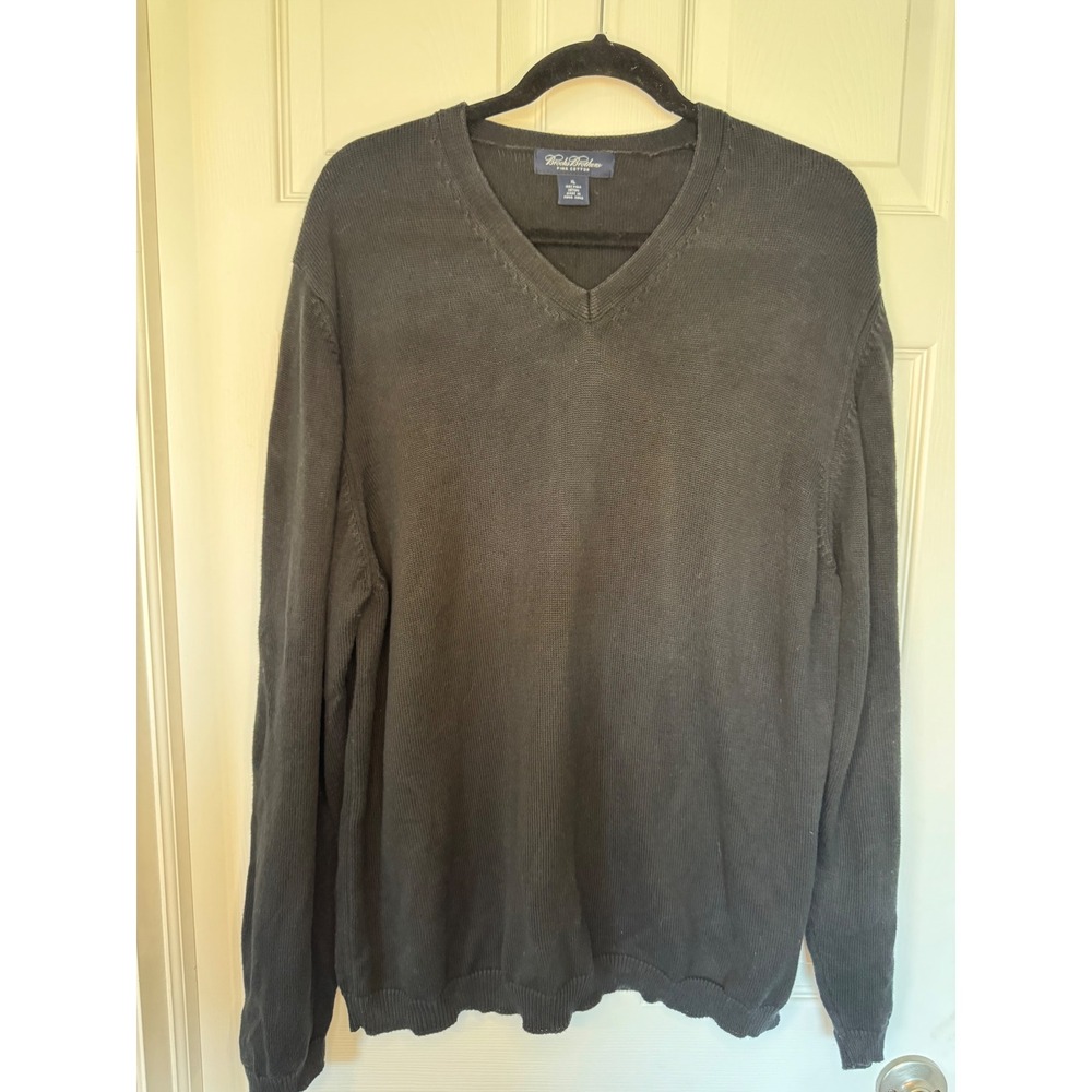 Brooks Brothers Mens XL Black 100% Pima Cotton V-Neck Knit Sweater Long Sleeve